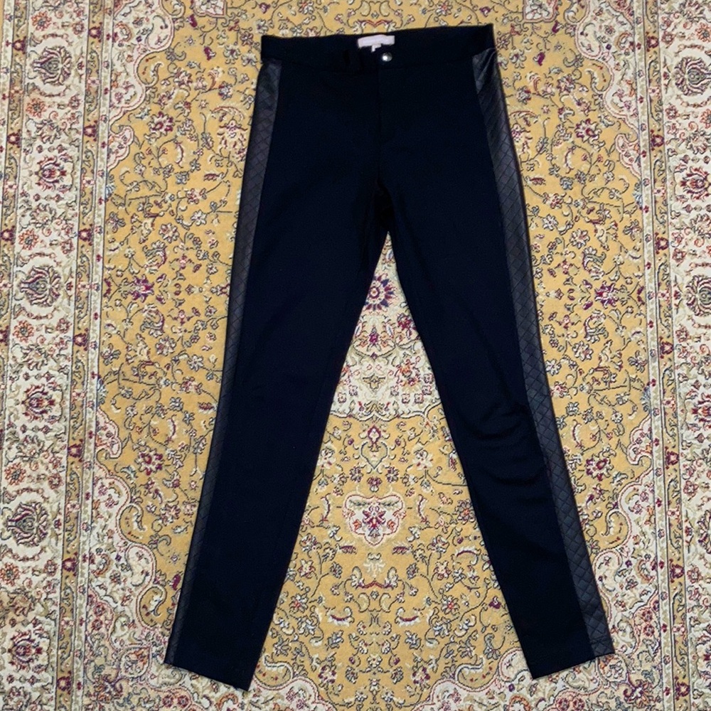 Banana Republic stretch/ponte skinny pants with side faux leather inserts